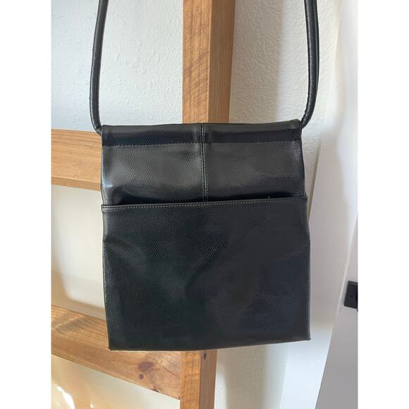 TUCI Italia Lizard Embossed Black Leather Handbag Cross-Body Bag - Picture 5 of 14